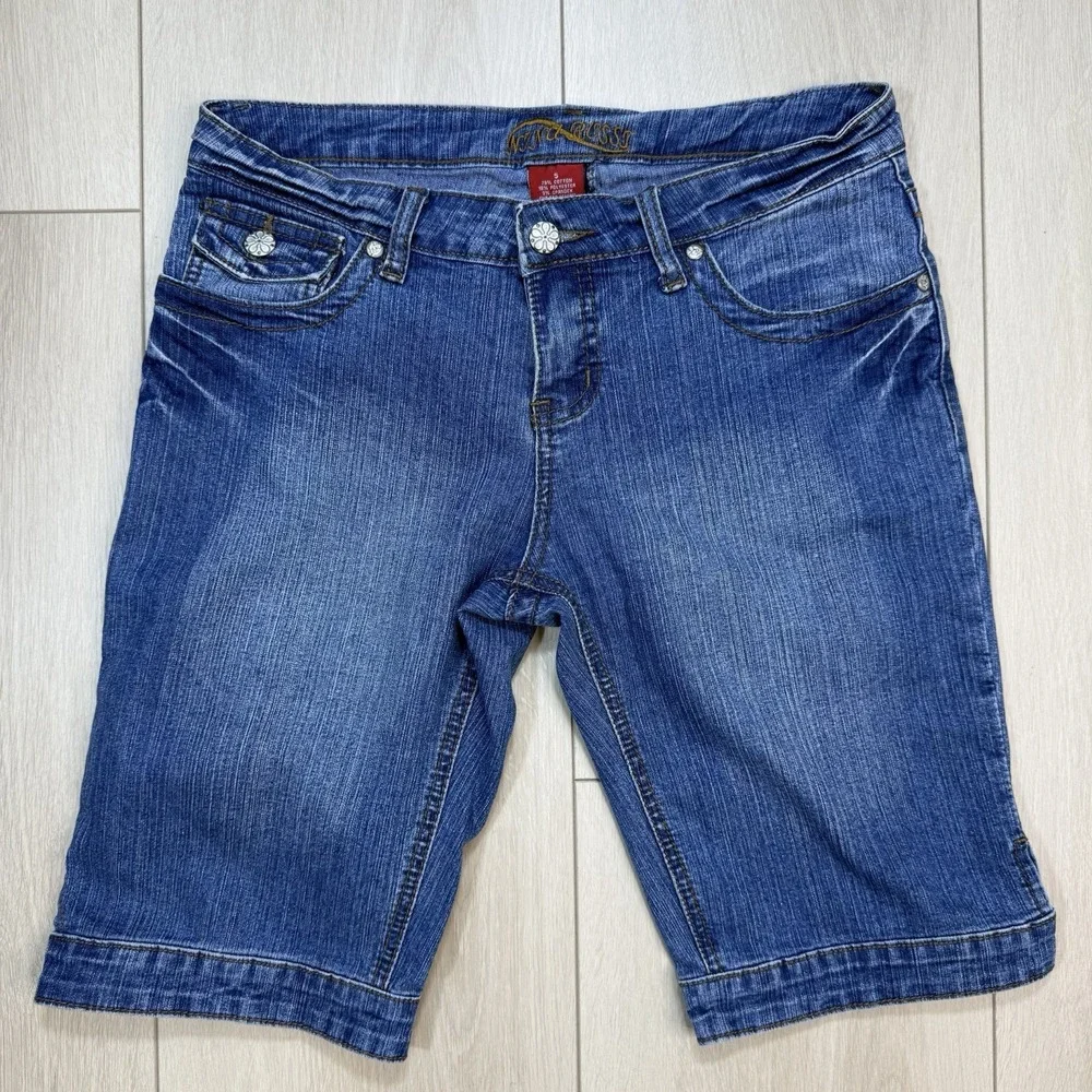 Y2K Nina Rossi Women Sz 5 Denim Bermuda Shorts Stretch Mid Rise Capri Blue Jeans